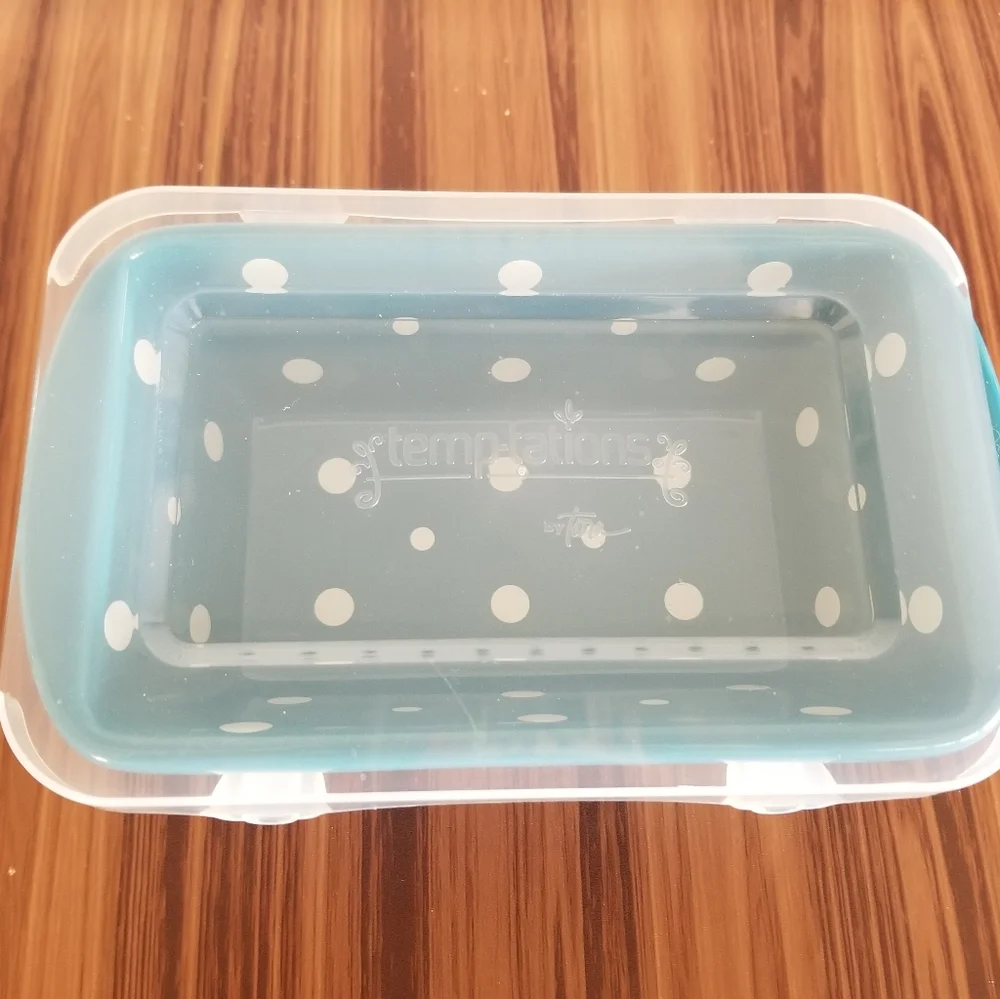 Temp-tations By Tara 2 Ceramic Mini Loaf Pans POLKA DOT Turqoise Gray With Lids.
